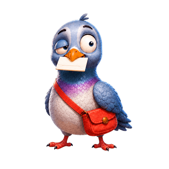 Piaf, le pigeon de Piaf Airlines, tient une enveloppe