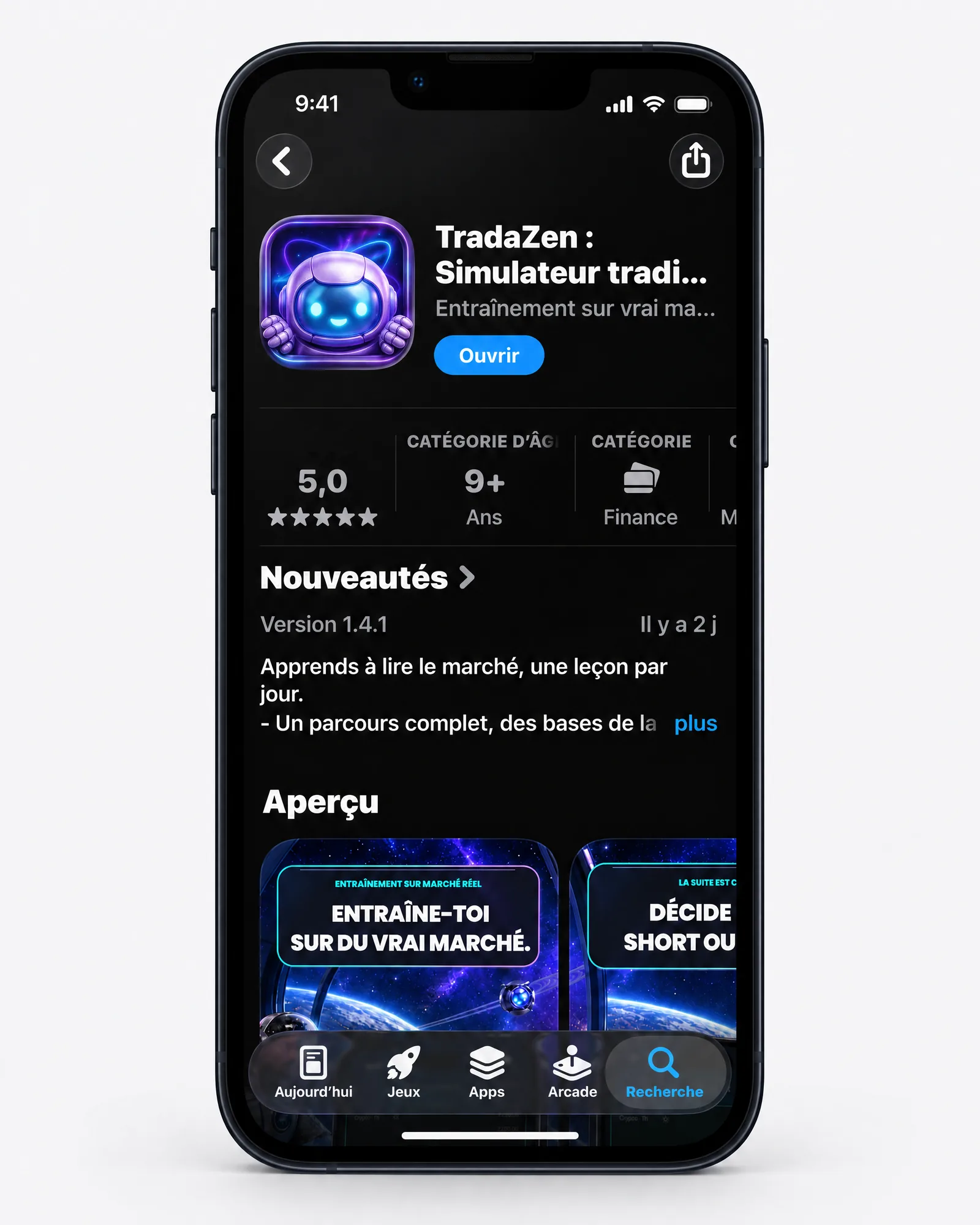 An iPhone 13 showing TradaZen's App Store page, live.